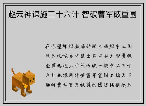 赵云神谋施三十六计 智破曹军破重围